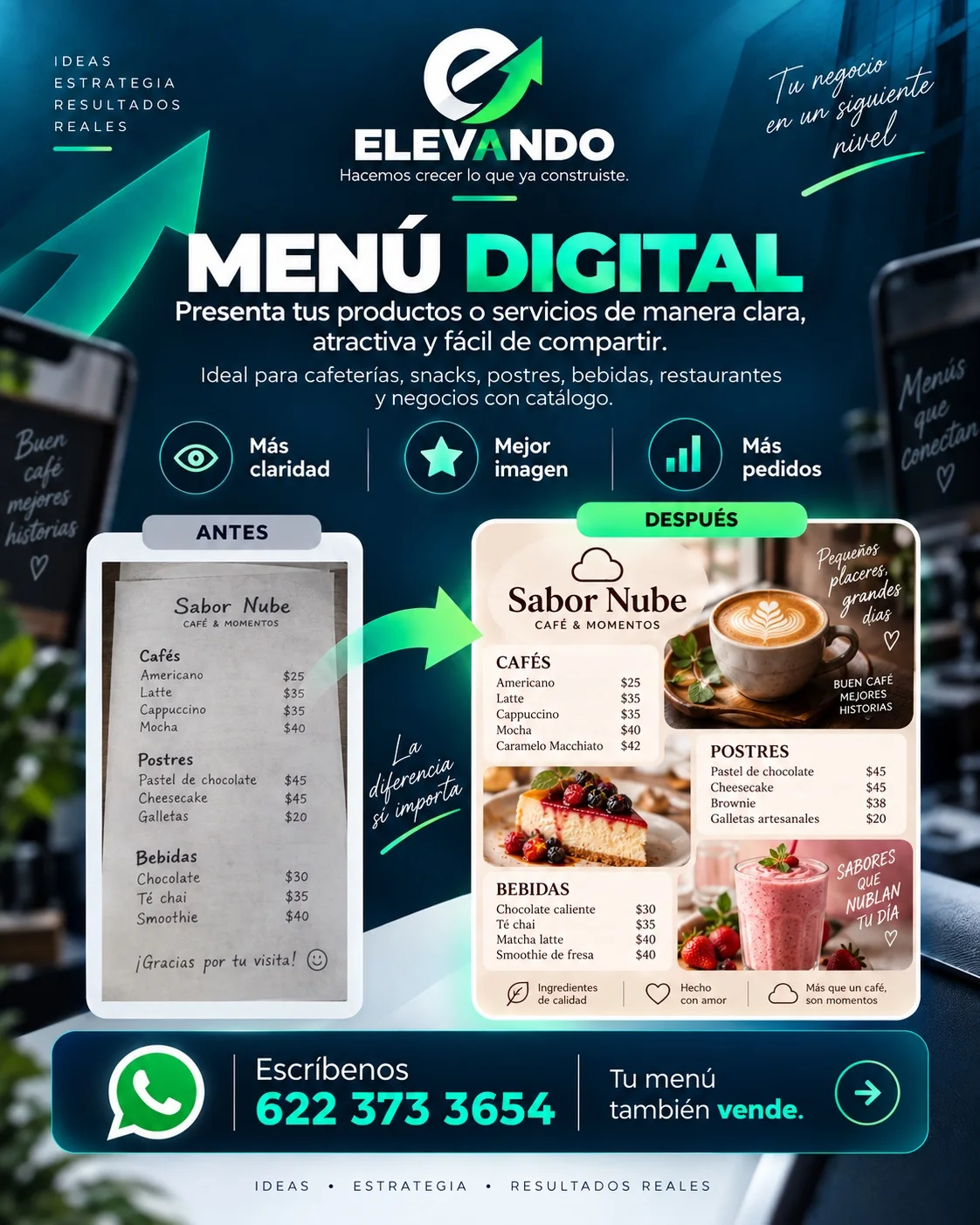 Ejemplo de menú digital para una cafetería